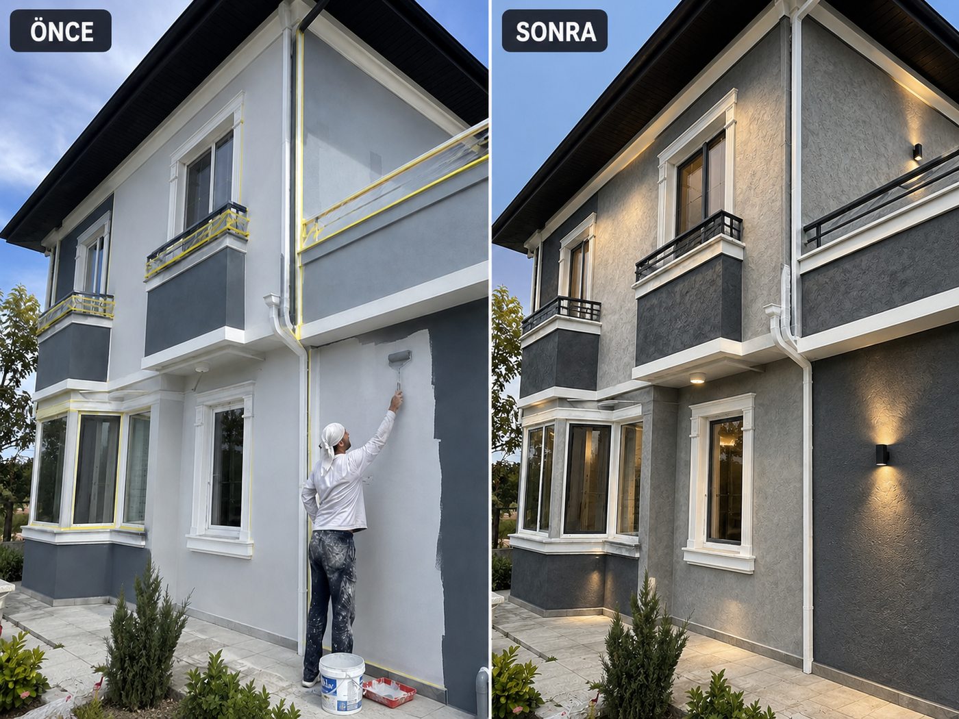 Menderes dış cephe boya öncesi ve sonrası